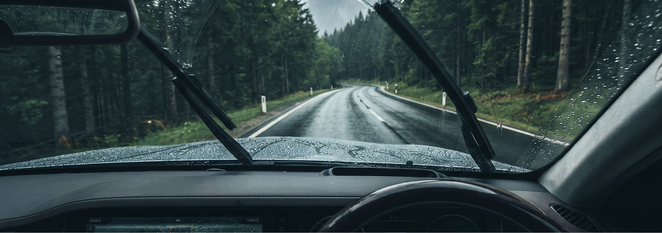 Wiper blades on a rainy windscreen